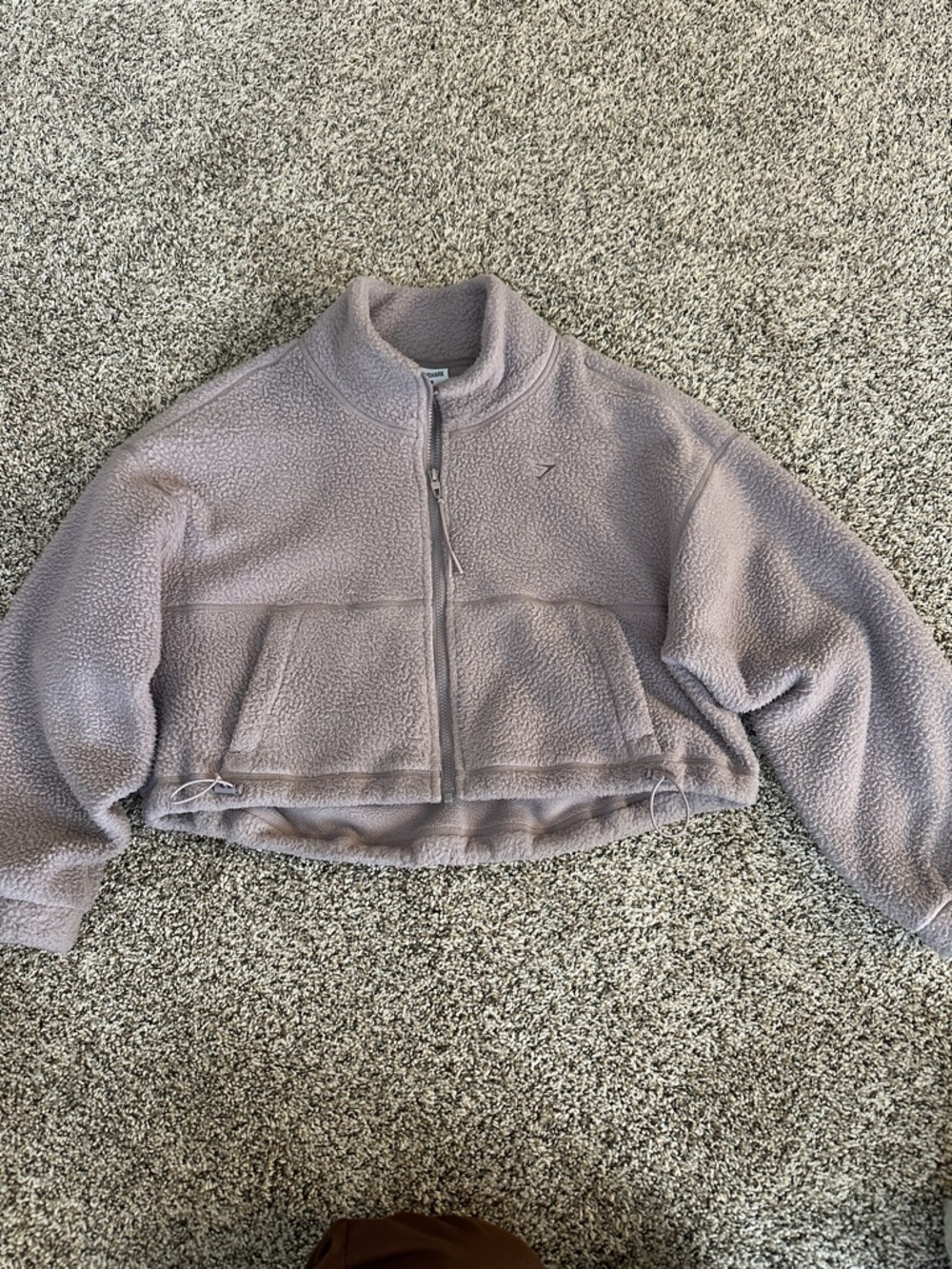 Gymshark Elevate Fleece Midi Cropped Zip-Up Jacket Washed Mauve Sherpa Teddy M